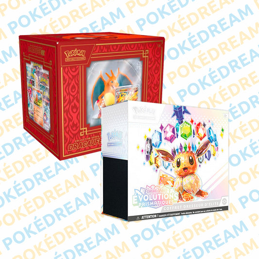 Pack d'items Pokémon ETB EV8.5 - Évolutions Prismatiques + Coffret Collection Super Premium - Dracaufeu EX